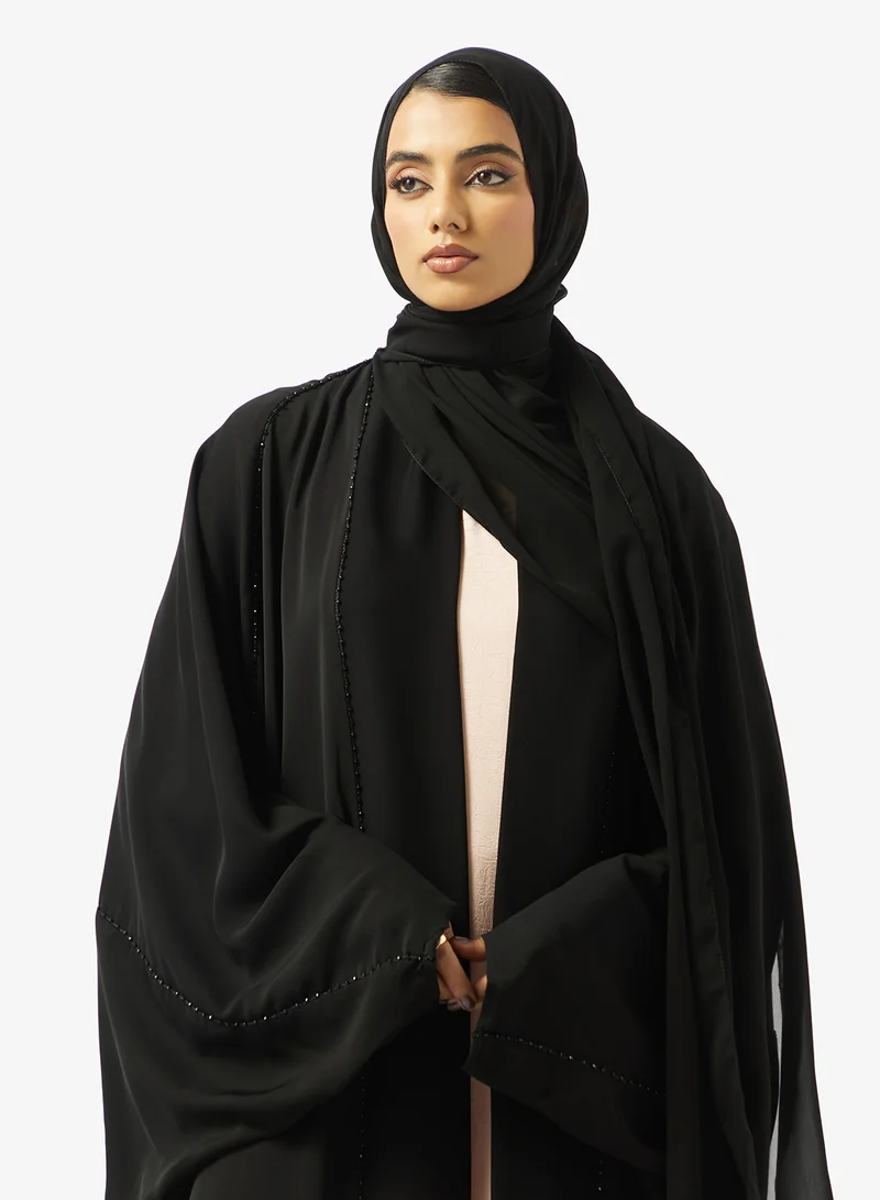 hayas closet  Black Embellished Abaya With Sheila for Women | Best Price UAE